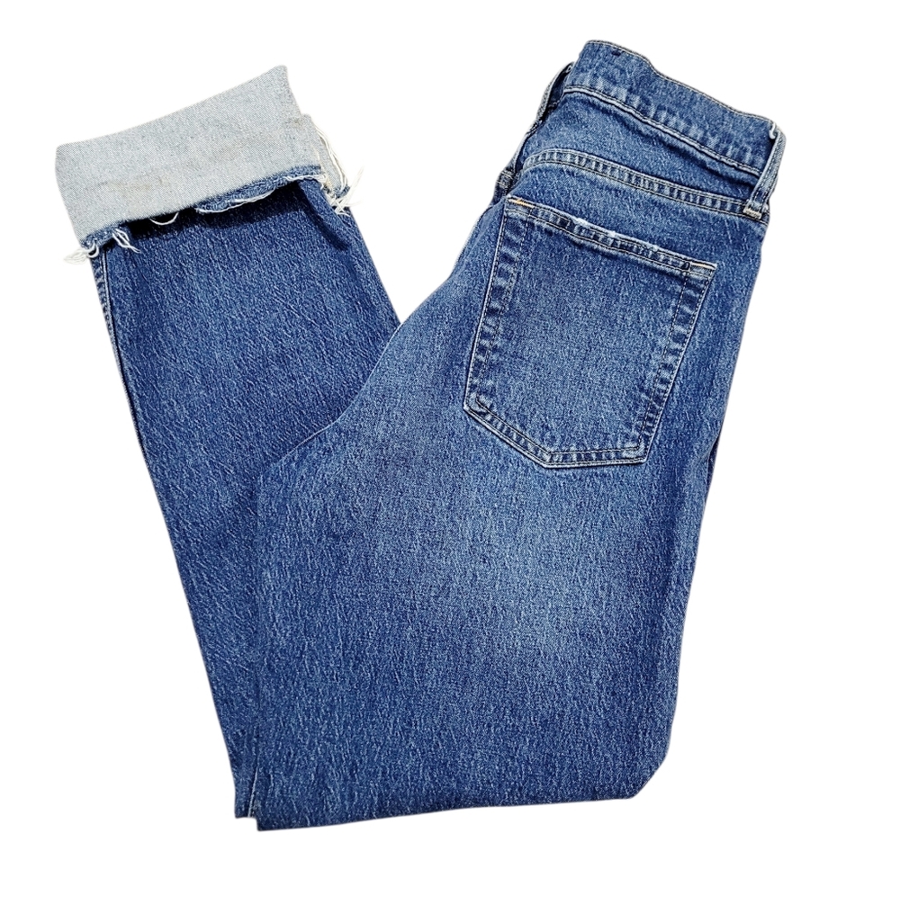 GAP Cheeky Straight High Rise Jeans Women’s 30 Tall Button Fly Cuffed Stretch - Picture 2 of 14